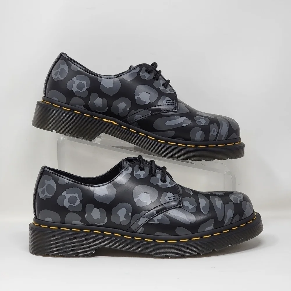 Dr. Martens 1461 Distorted Leopard Print Oxford Black/Gray- Men Sz 6/Wnms 7 New